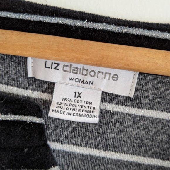 Liz Claiborne Black and Silver Striped Shirt Sz 1X - Picture 4 of 6
